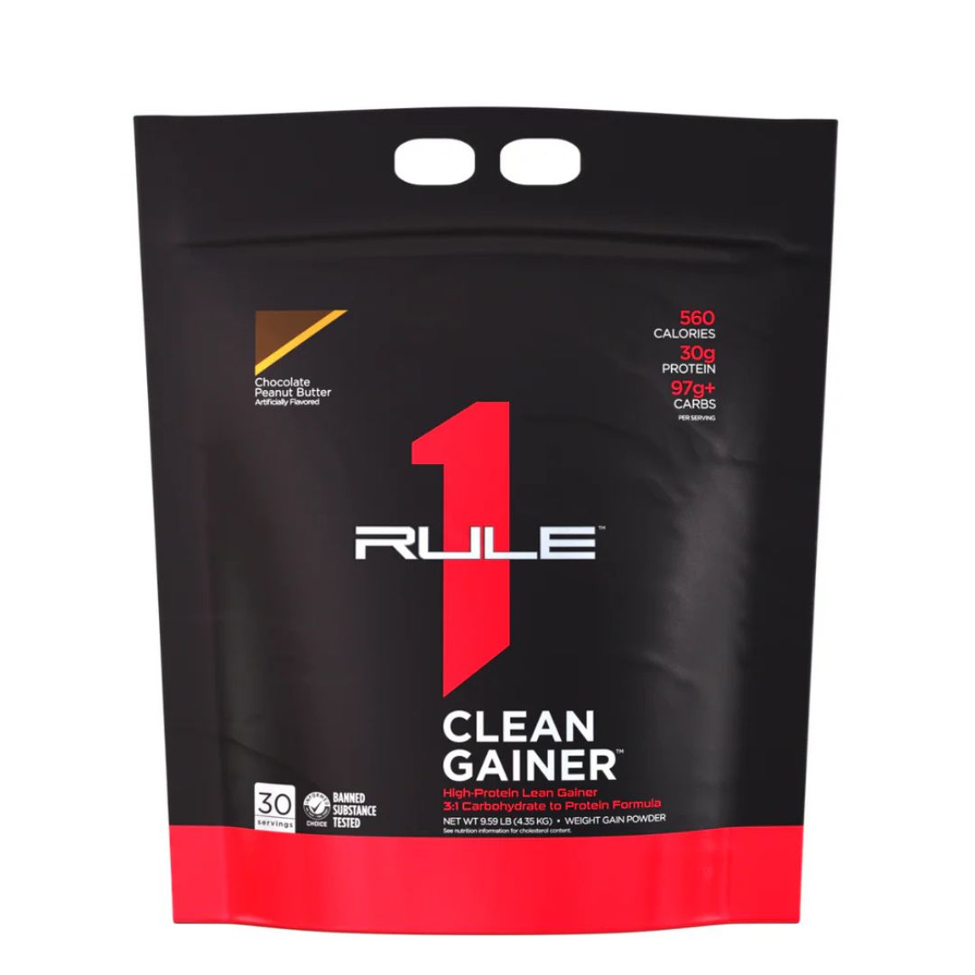 Rule 1 Clean Gainer protein powder – premium lean mass gainer supplement with 30g protein and 560 calories per serve from Nutrition Capital Australia