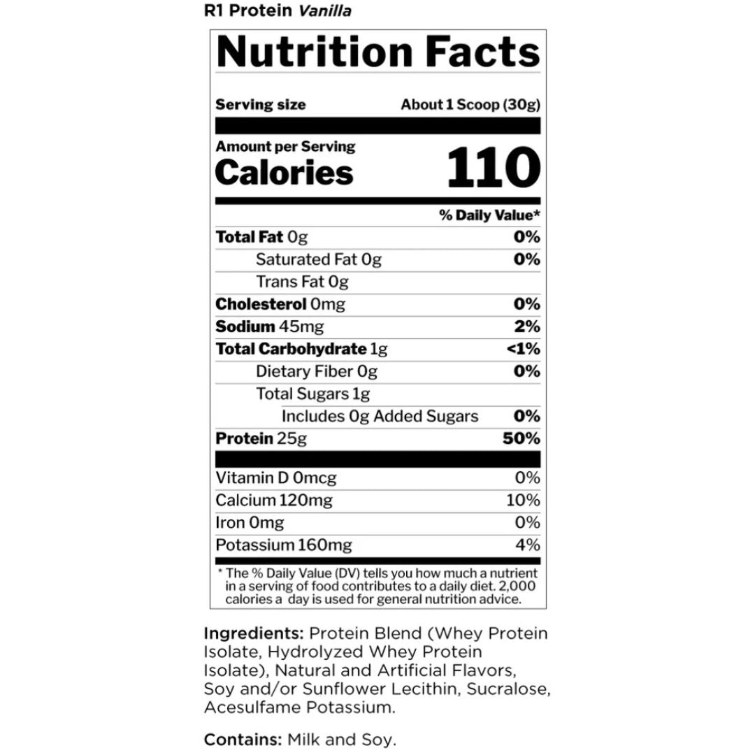 Rule1 Whey Protein Isolate (WPI) – premium low-carb protein powder for lean muscle and fast recovery, available at Nutrition Capital.