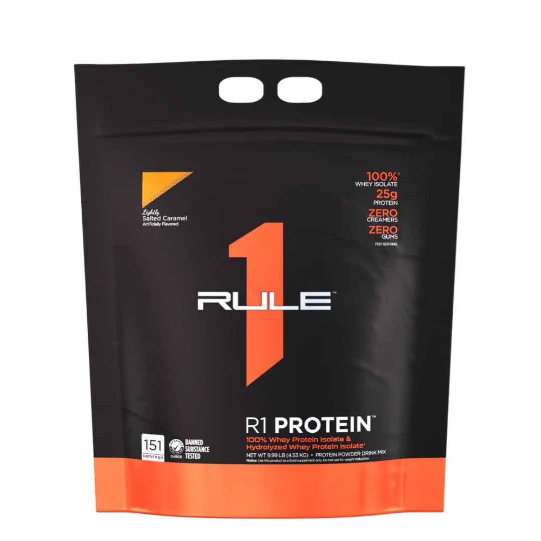 Rule1 Whey Protein Isolate (WPI) – premium low-carb protein powder for lean muscle and fast recovery, available at Nutrition Capital.
