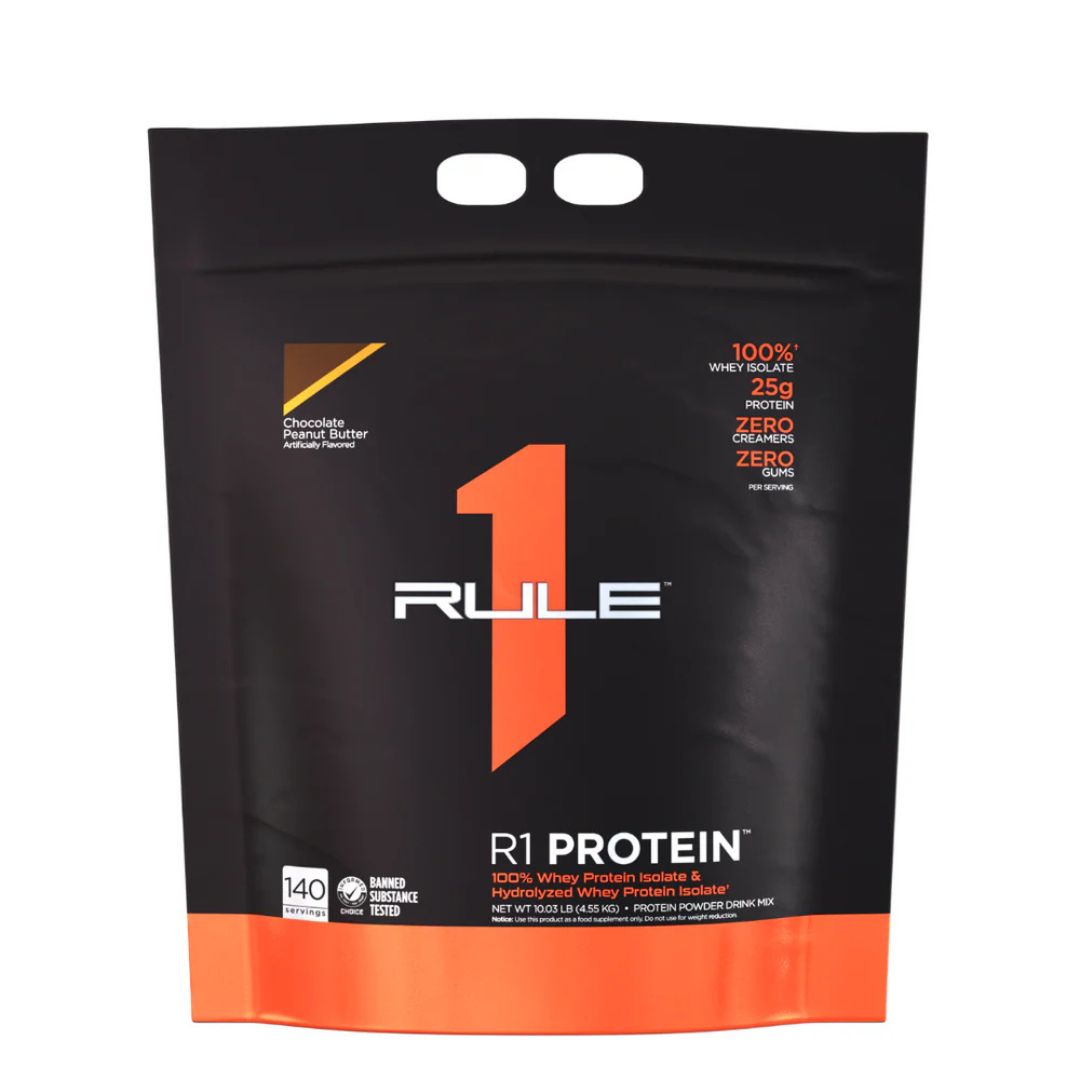 Rule1 Whey Protein Isolate (WPI) – premium low-carb protein powder for lean muscle and fast recovery, available at Nutrition Capital.
