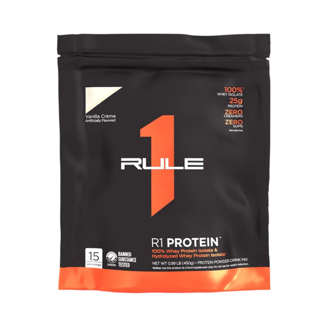 Rule1 Whey Protein Isolate (WPI) – premium low-carb protein powder for lean muscle and fast recovery, available at Nutrition Capital.