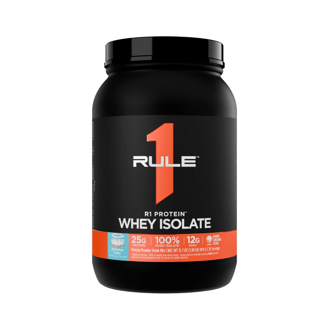 Rule1 Whey Protein Isolate (WPI) – premium low-carb protein powder for lean muscle and fast recovery, available at Nutrition Capital.