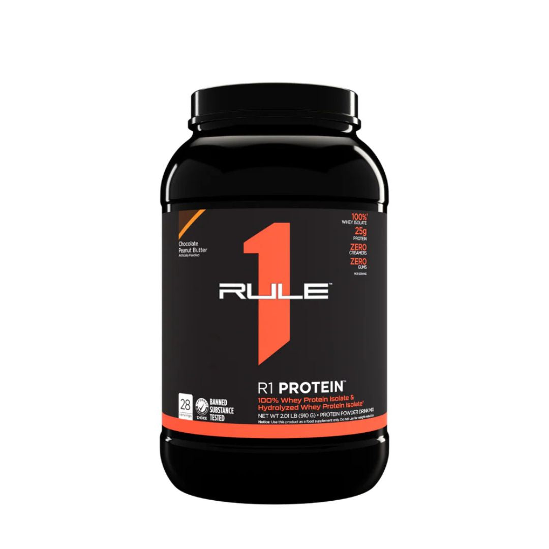 Rule1 Whey Protein Isolate (WPI) – premium low-carb protein powder for lean muscle and fast recovery, available at Nutrition Capital.