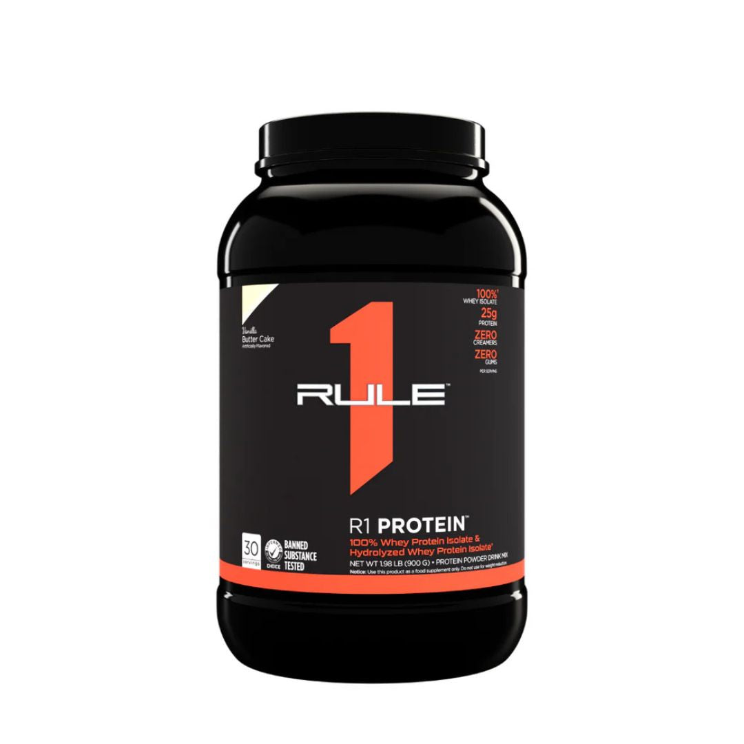 Rule1 Whey Protein Isolate (WPI) – premium low-carb protein powder for lean muscle and fast recovery, available at Nutrition Capital.