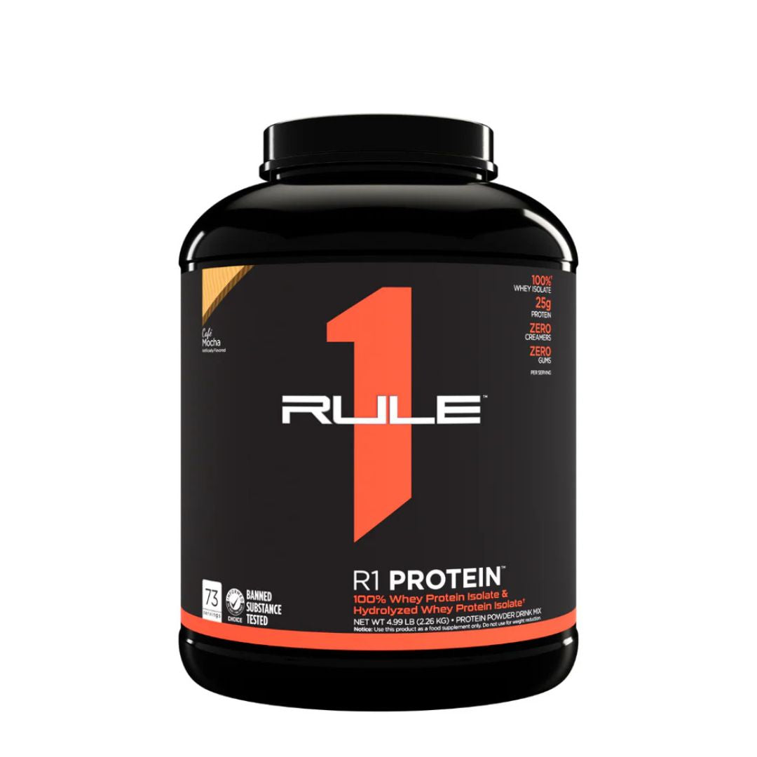 Rule1 Whey Protein Isolate (WPI) – premium low-carb protein powder for lean muscle and fast recovery, available at Nutrition Capital.
