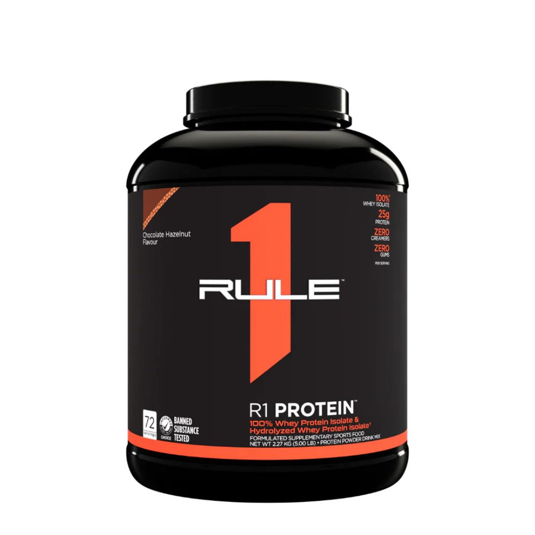 Rule1 Whey Protein Isolate (WPI) – premium low-carb protein powder for lean muscle and fast recovery, available at Nutrition Capital.