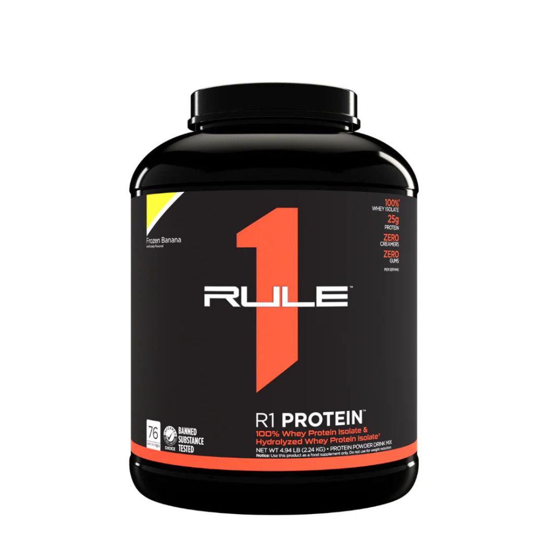 Rule1 Whey Protein Isolate (WPI) – premium low-carb protein powder for lean muscle and fast recovery, available at Nutrition Capital.