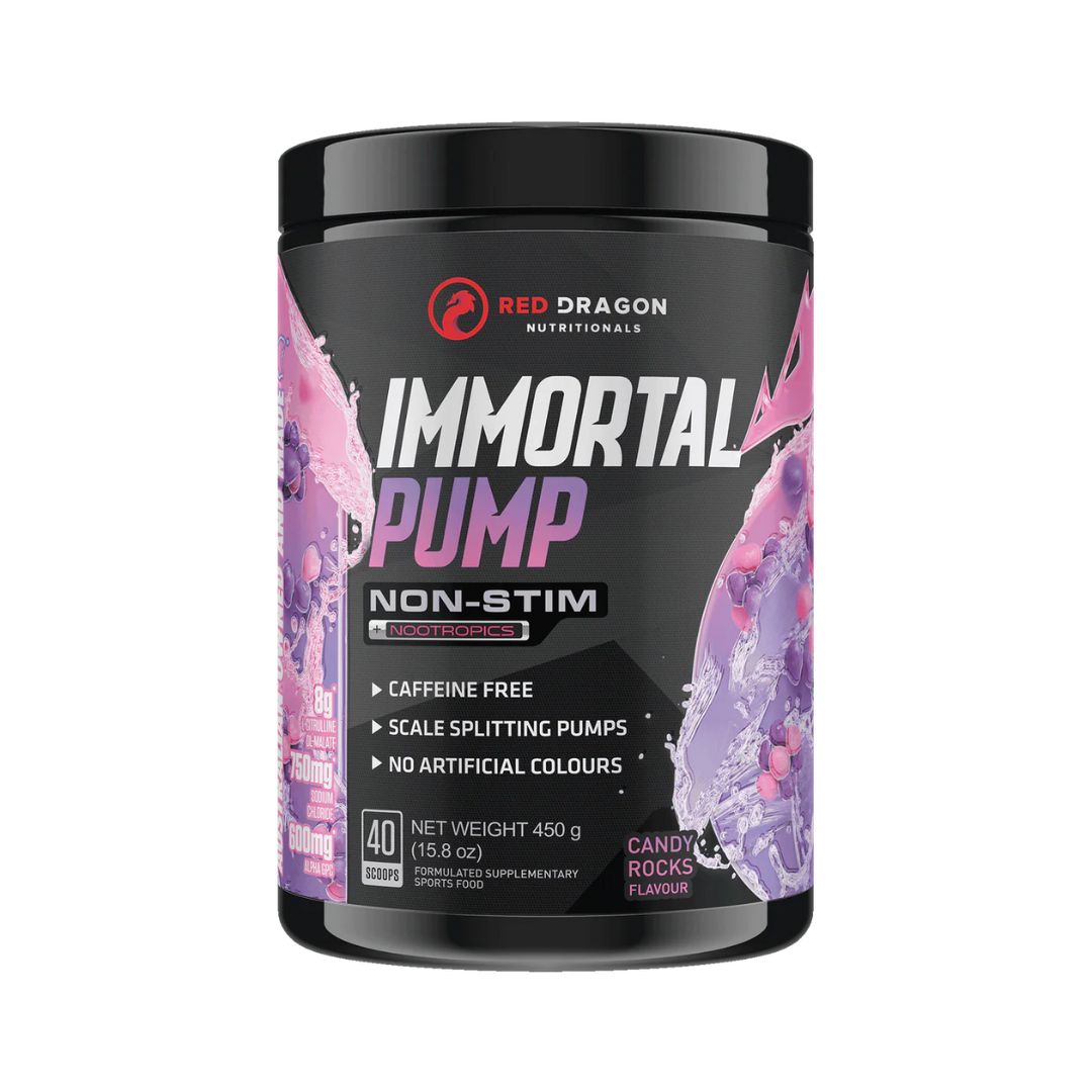 Immortal Pump non-stimulant pre-workout tub – caffeine-free muscle pump and focus supplement available at Nutrition Capital Australia.