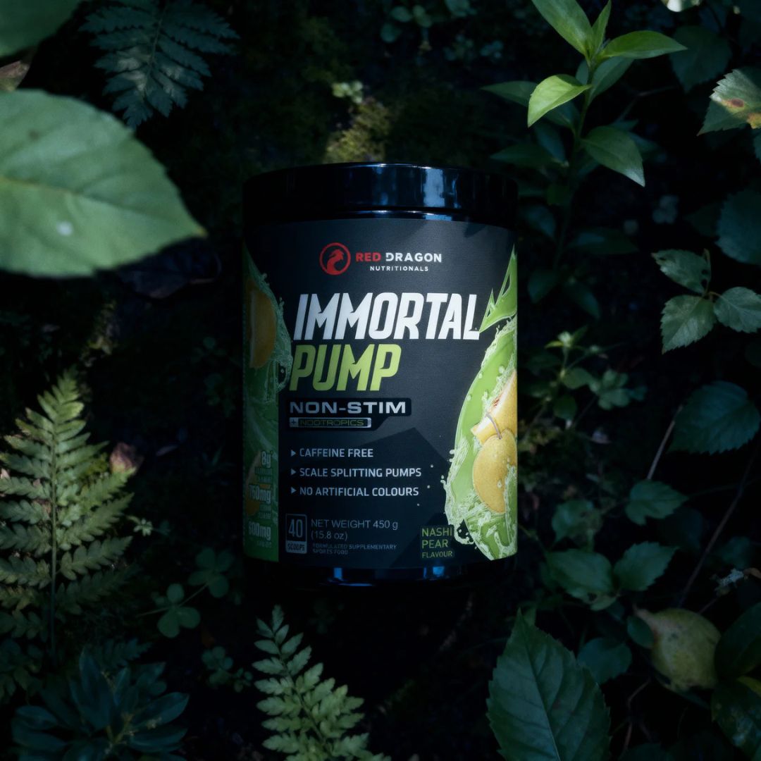 Immortal Pump non-stimulant pre-workout tub – caffeine-free muscle pump and focus supplement available at Nutrition Capital Australia.