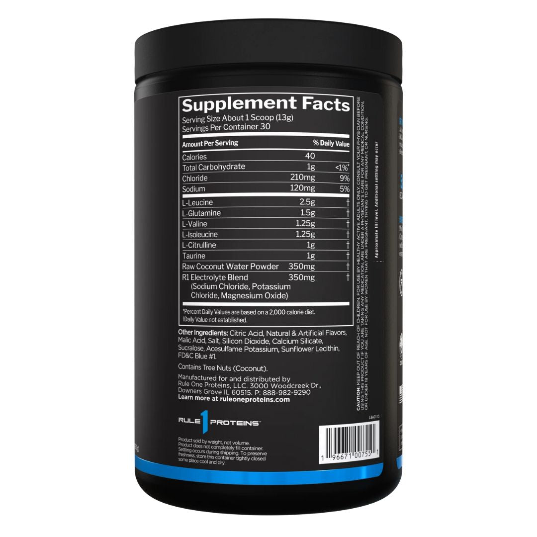 Rule1 Active BCAA amino and hydration support powder with BCAAs, glutamine, citrulline and electrolytes from Nutrition Capital.
