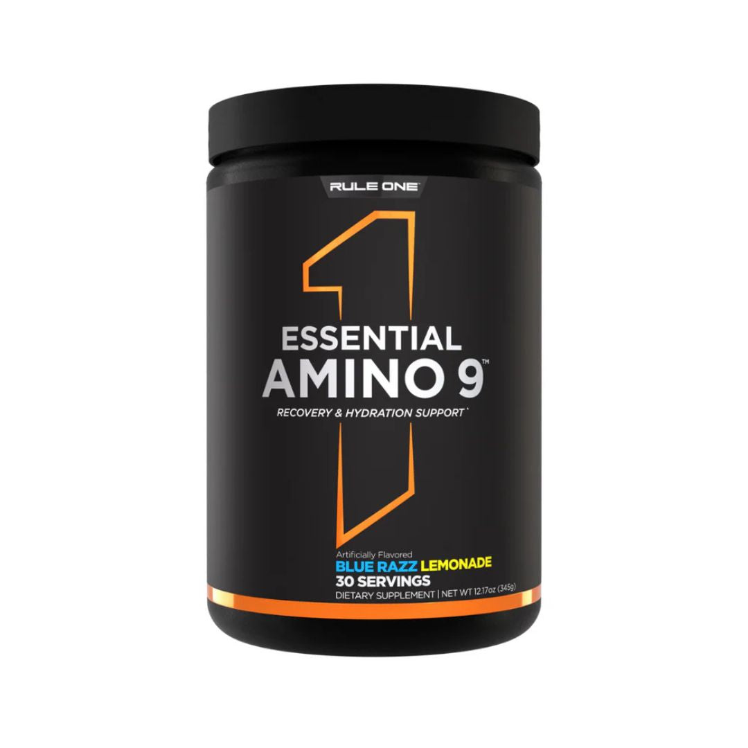 Rule 1 Essential Amino 9 supplement tub – complete EAA and BCAA recovery formula from Nutrition Capital Australia