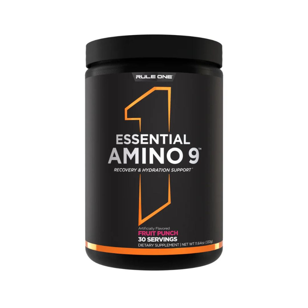 Rule 1 Essential Amino 9 supplement tub – complete EAA and BCAA recovery formula from Nutrition Capital Australia