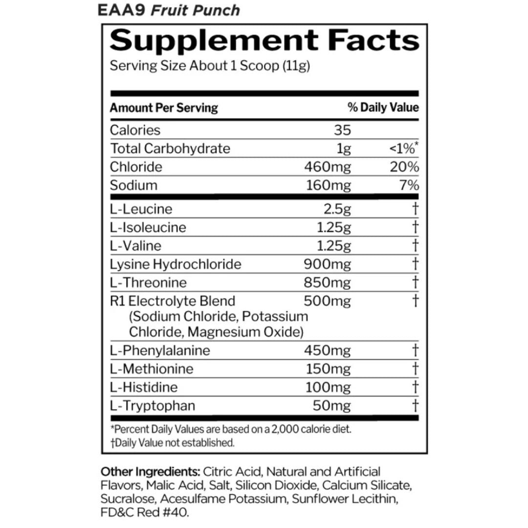 Rule 1 Essential Amino 9 supplement tub – complete EAA and BCAA recovery formula from Nutrition Capital Australia