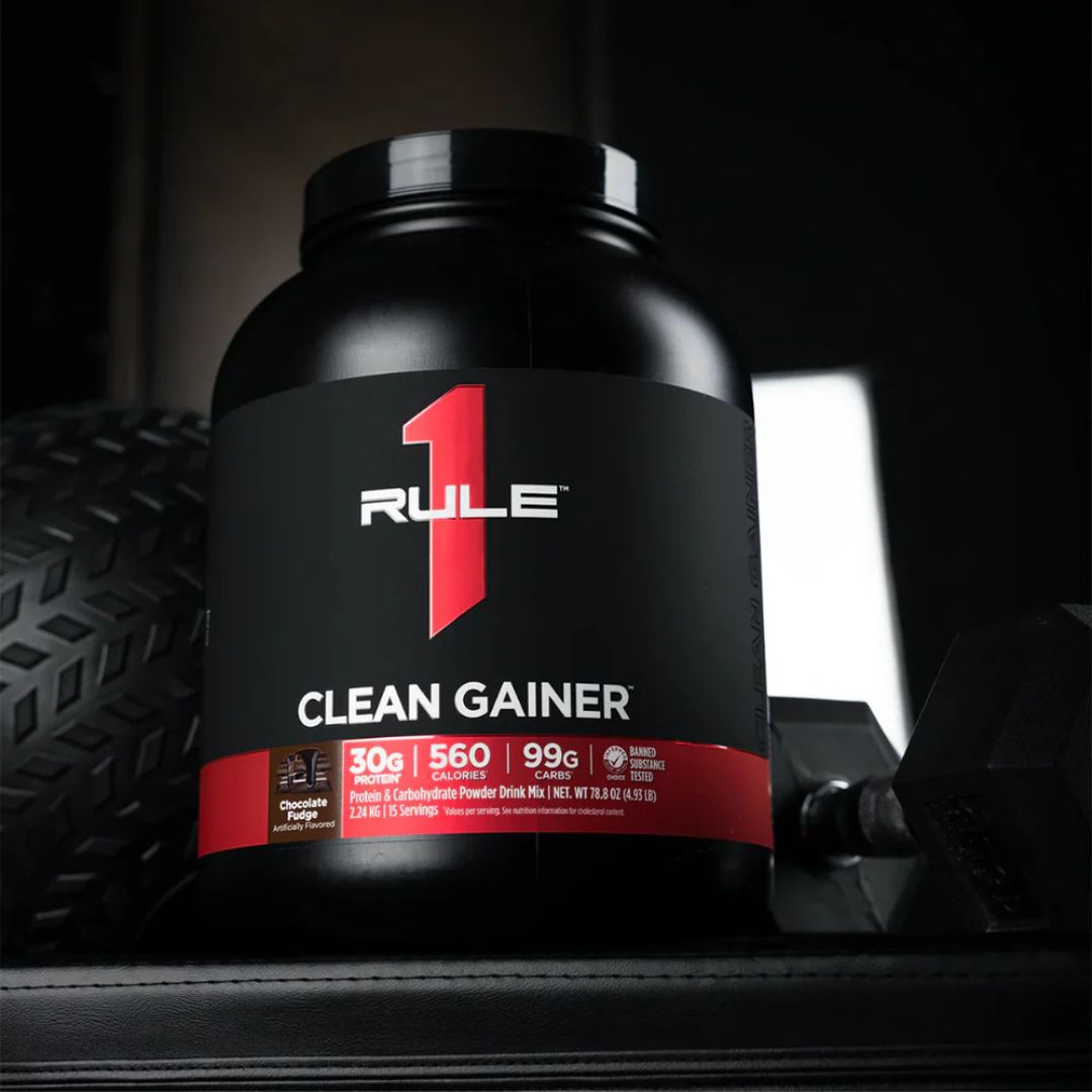 Rule 1 Clean Gainer protein powder – premium lean mass gainer supplement with 30g protein and 560 calories per serve from Nutrition Capital Australia