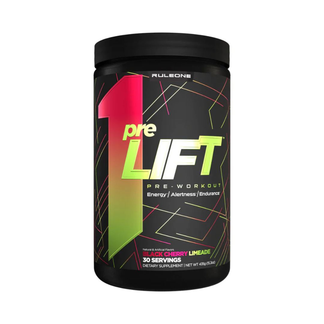 Rule 1 PreLIFT pre-workout supplement tub – high-performance energy and endurance formula available at Nutrition Capital Australia