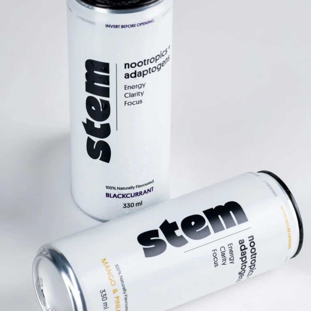 Stem clean energy drink can featuring natural caffeine, nootropics and adaptogens for balanced energy support – Nutrition Capital product image.