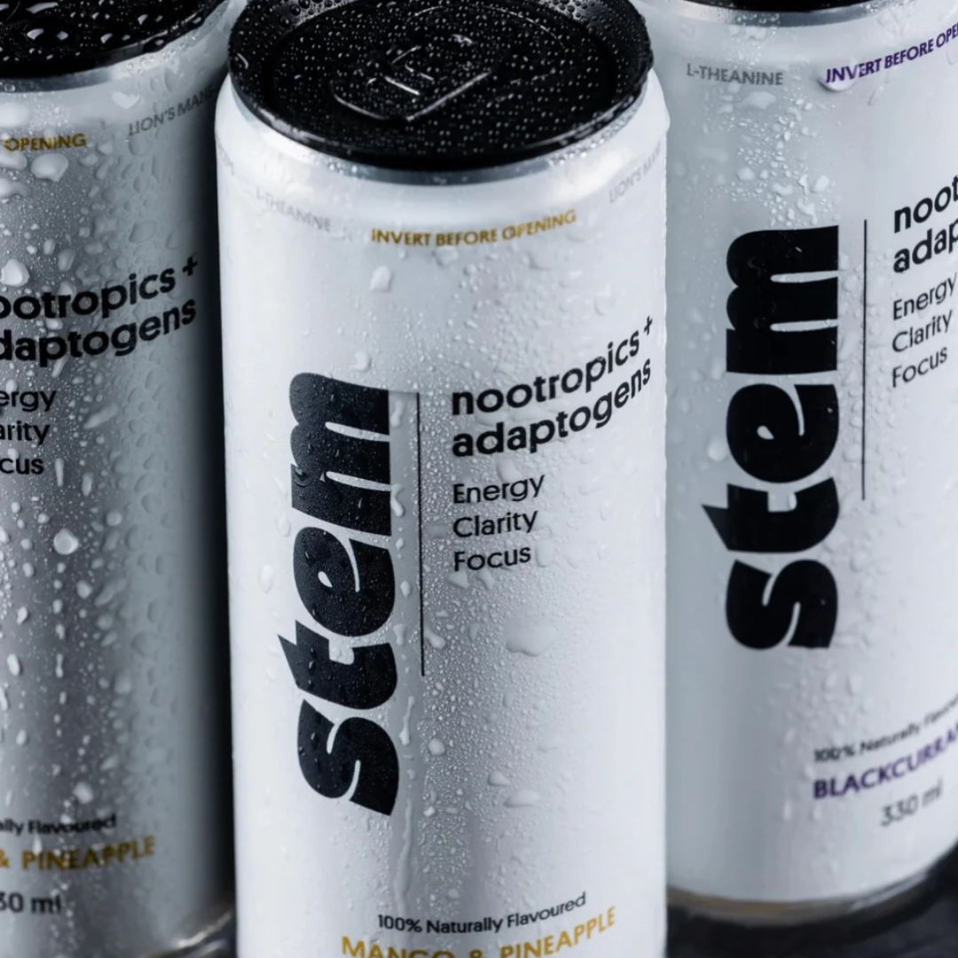 Stem clean energy drink can featuring natural caffeine, nootropics and adaptogens for balanced energy support – Nutrition Capital product image.