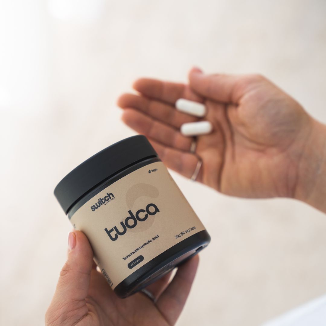 Switch Nutrition Essentials TUDCA tauroursodeoxycholic acid capsules for liver health, bile flow, and digestive support from Nutrition Capital