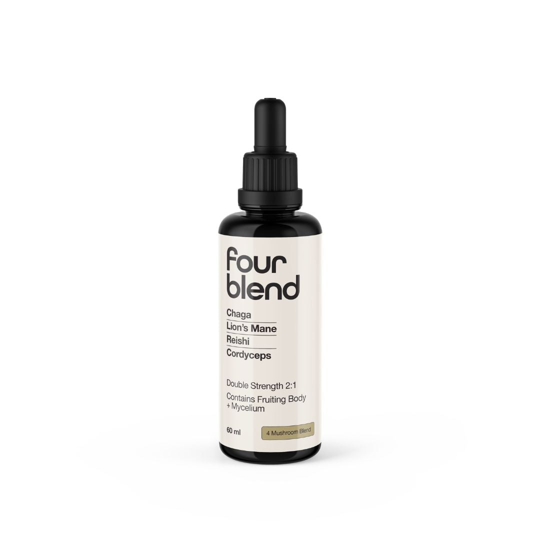 Switch Nutrition Four Blend liquid mushroom extract 2:1 supplement for focus energy and immune support in Miron glass bottle