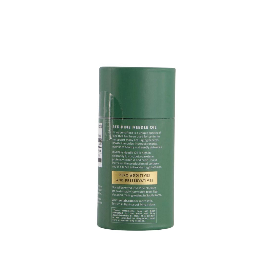 Wild-crafted Teelixir Red Pine Needle Oil bottle with antioxidant-rich Korean pine extract – premium herbal supplement from Nutrition Capital.