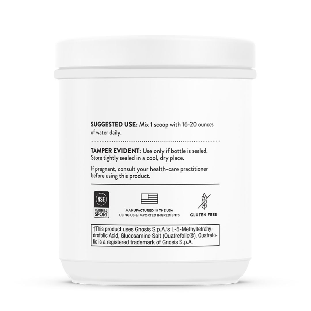 Thorne Advanced Electrolytes Lemon Lime powder container featuring an electrolyte blend with minerals, dextrose, B vitamins and NSF Certified for Sport® certification.