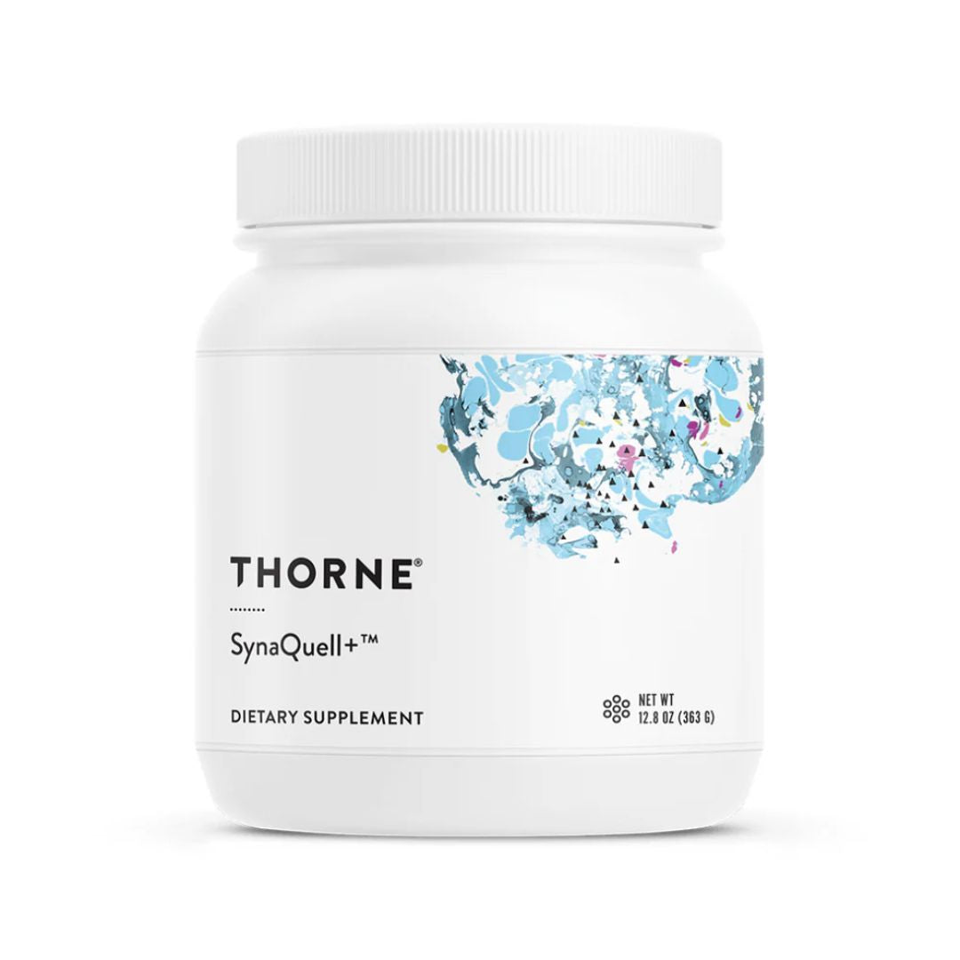 Thorne SynaQuell plus supplement powder container multi ingredient formula BHB BCAA DHA CoQ10 phytosome label tub studio product image