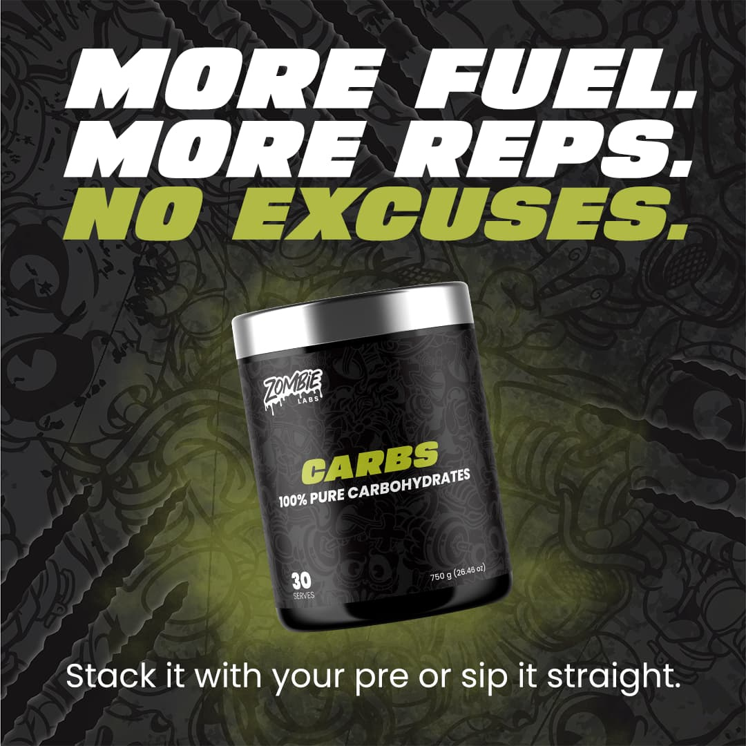 High-quality Zombie Labs Carbs supplement – pure maltodextrin and glucose powder for fast energy, endurance, and recovery – available from Nutrition Capital Australia.