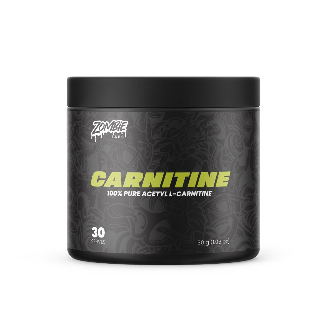 Zombie Labs Enhanced Carnitine powder tub – Australian-made L-Carnitine supplement for fat metabolism, clean energy, and focus, available at Nutrition Capital.