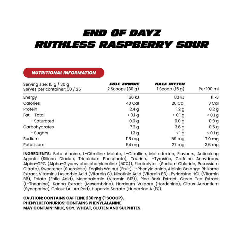 Zombie Labs End Of Dayz Pre-Workout - Nutrition Capital