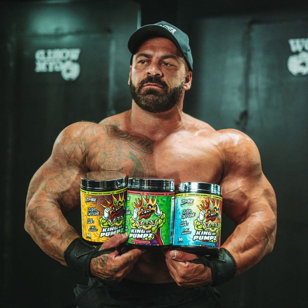 Zombie Labs King of Pumpz non-stim pre workout pump formula with 10g citrulline, creatine and beta alanine available at Nutrition Capital Victoria