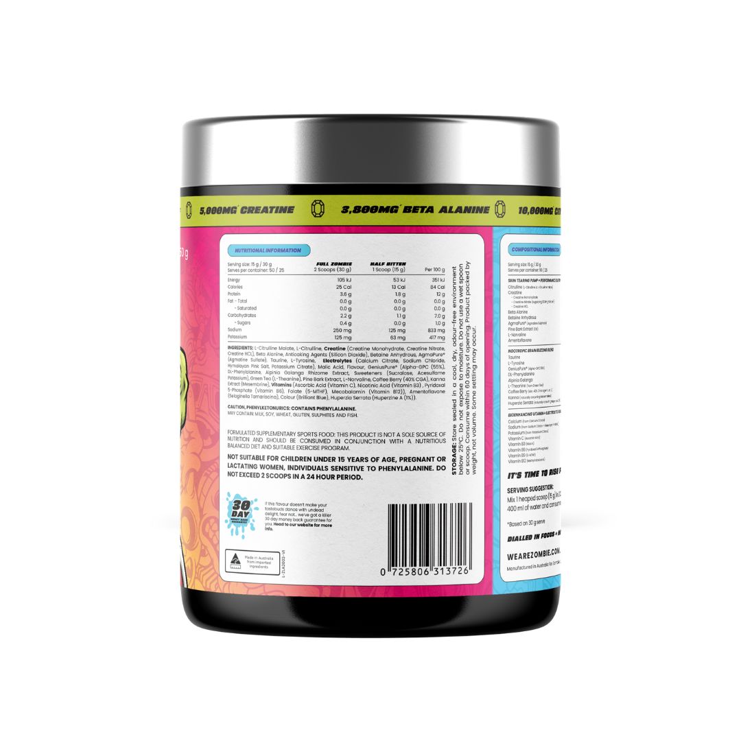 Zombie Labs King of Pumpz non-stim pre workout pump formula with 10g citrulline, creatine and beta alanine available at Nutrition Capital Victoria